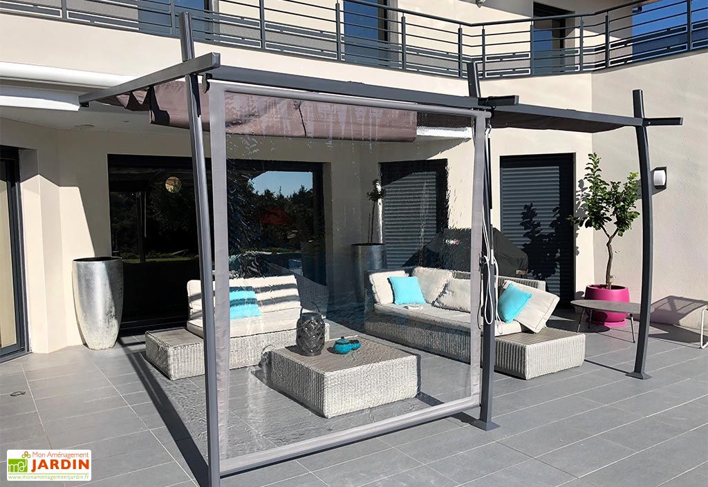 Panneaux Latéraux Vinyle Transparent Robuste 3x2m Pour Tonnelle - Bâche Imperméable Avec Porte Zippée Pour Pergola Et Jardin