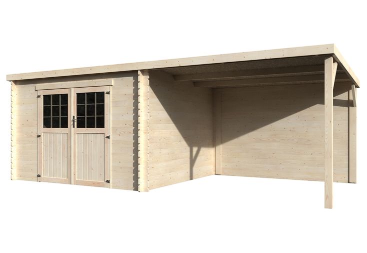 Abri de jardin en bois de sapin 18,03 m² avec auvent ep. 28 mm– Eden