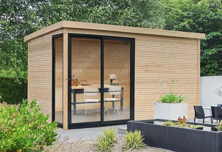 Abri de jardin en bois d’épicéa brut avec baie vitrée - Faro 12,25 m²