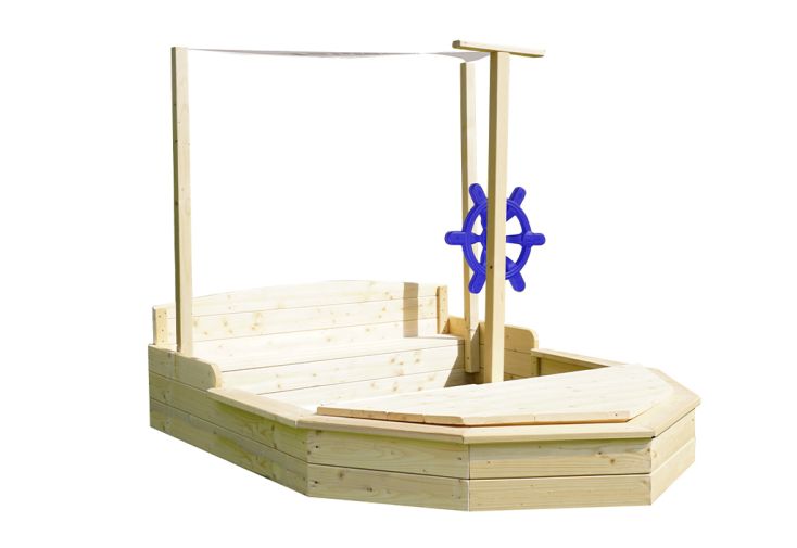Bac à sable pour enfants en bois avec banc et toit en tissu - Bateau