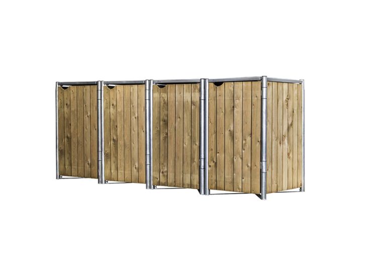 Cache-poubelles en acier et bois de pin traité 241 x 63 x 115 cm