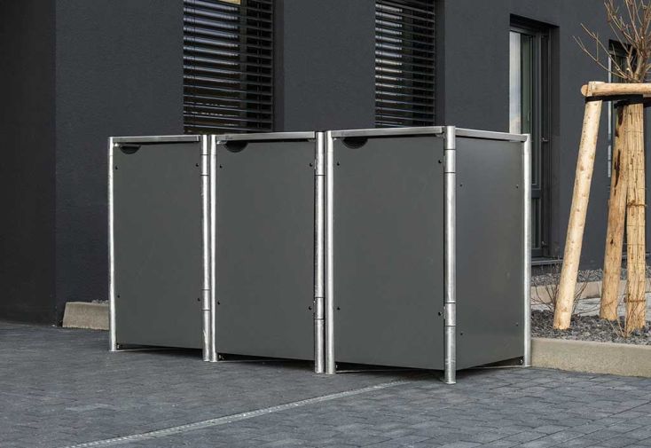 Cache-poubelle triple en acier et composite aluminium 209 x 80 x 115 cm