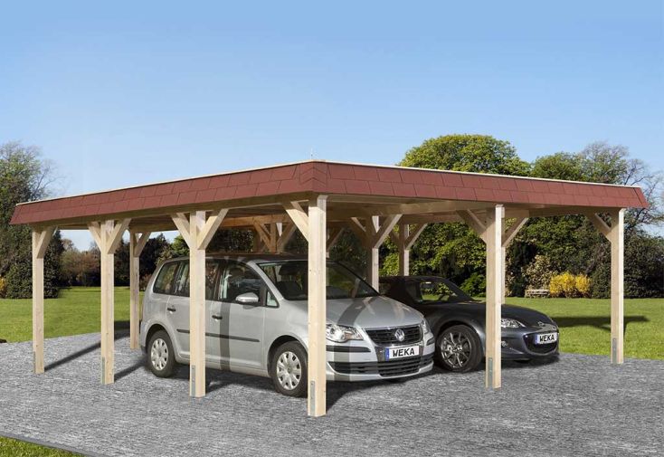 Carport double en bois d’épicéa brut et acier galvanisé 39,75 m²