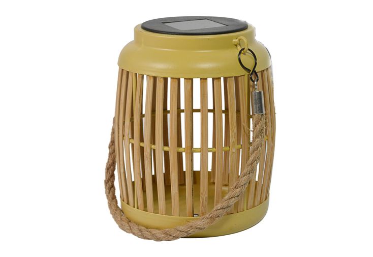 Lanterne solaire en bambou et métal – H 17 cm