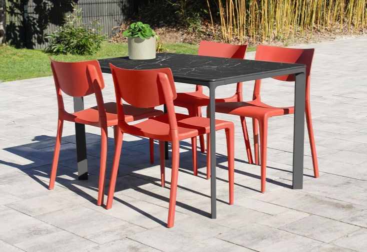 Salon de jardin : 1 table aluminium effet marbre 120 x 80 cm + 4 chaises – Town