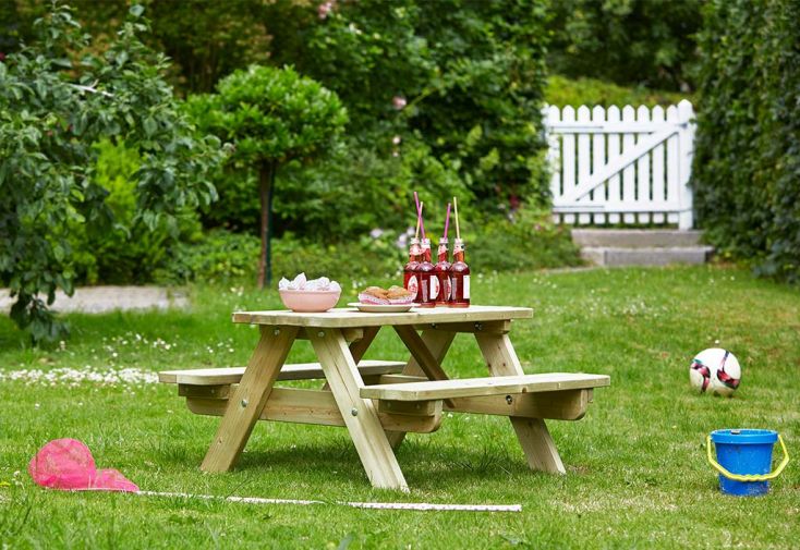 Table de pique-nique pour enfant en bois massif – 90 x 90 x 45 cm