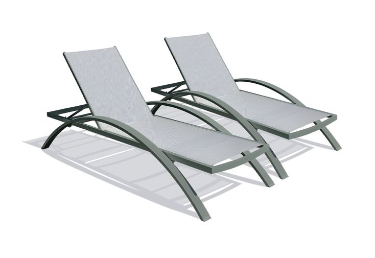 Bain de soleil en aluminium avec assise en textilène - Barcelona (Lot de 2)