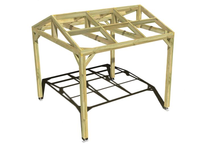 Pergola en bois traité autoclave autoportée toit double pente - 3 m