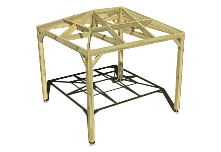 Pergola en bois autoportée traité autoclave toit quatre pentes - 3 m