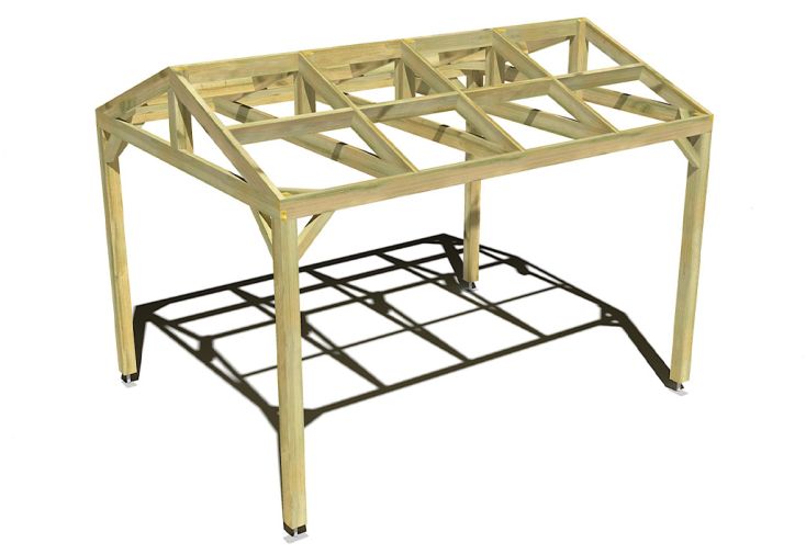 Pergola en bois traité autoclave autoportée toit double pente - 4 m