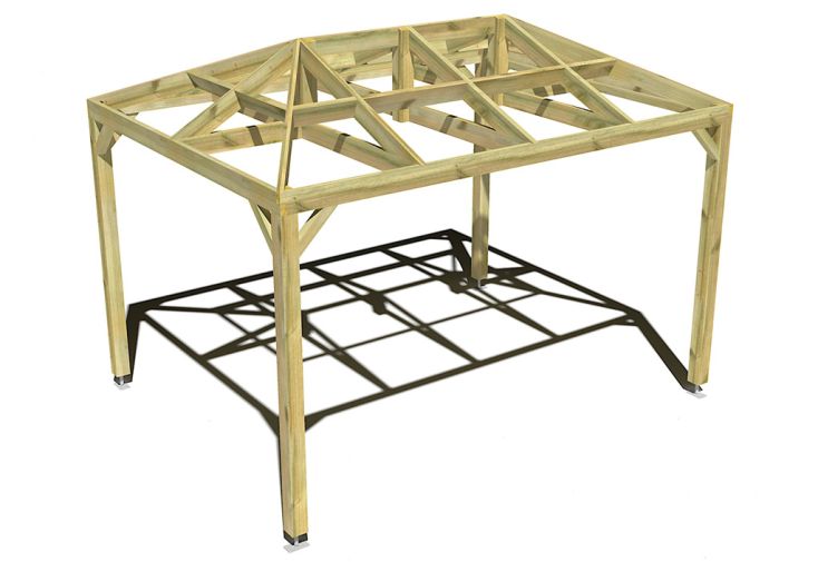 Pergola en bois autoportée traité autoclave toit quatre pentes - 4 m