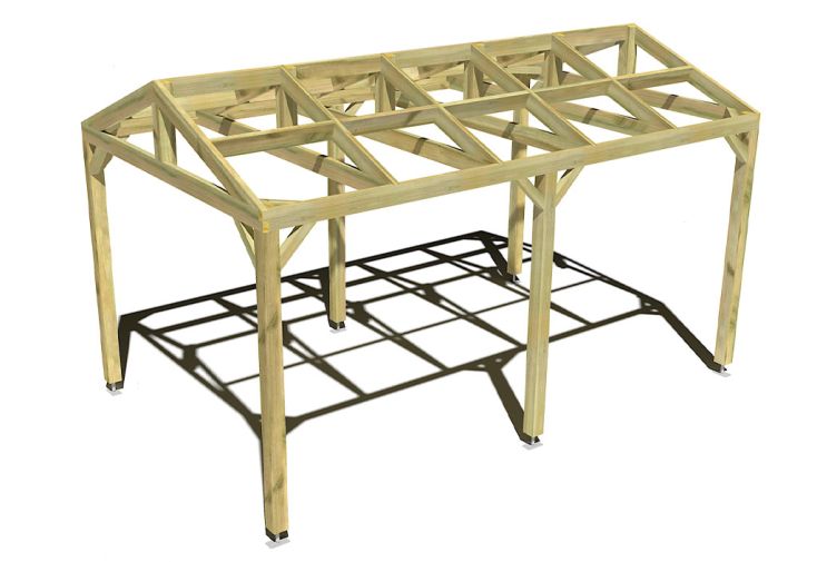 Pergola en bois autoportée traité autoclave toit double pente - 5 m