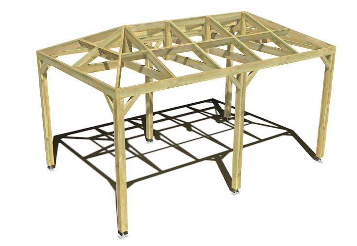 Pergola en bois autoportée traité autoclave toit quatre pentes - 5 m