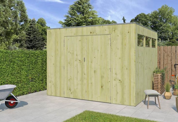 Abri de jardin en bois d’épicéa traité Qube 8,88 m²