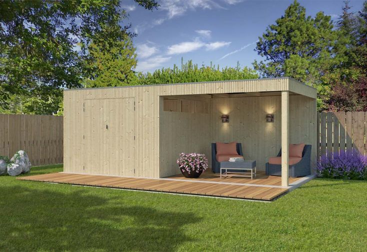 Abri de jardin en bois d’épicéa brut avec auvent – 17,8 m²