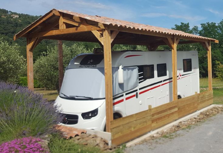 Carport camping-car bois Douglas 23 à 41 m² H. 3,20 m – Azur 6 poteaux