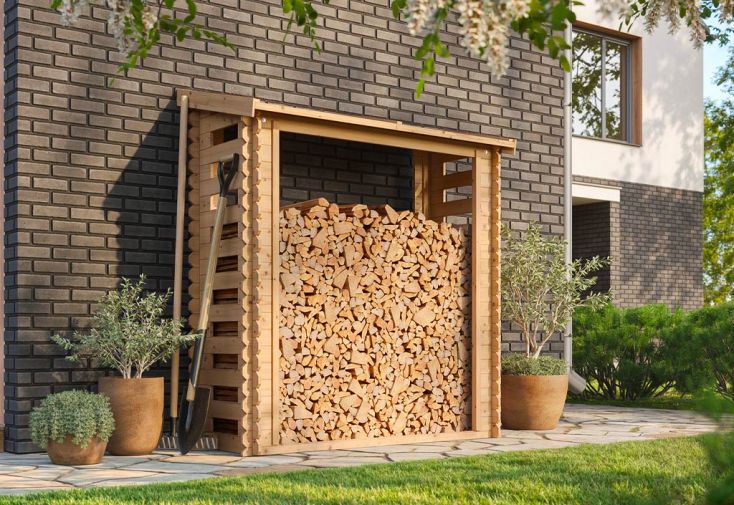 Abri bûches en bois brut 1,8 x 0,8 m - H. 2 m