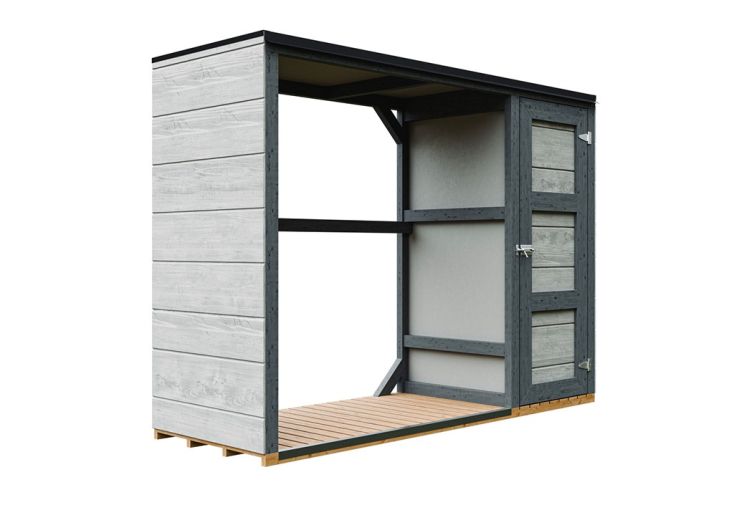 Abri bûches + remise fermée en bois traité 2 x 0,75 m - H. 1,6 m + peinture