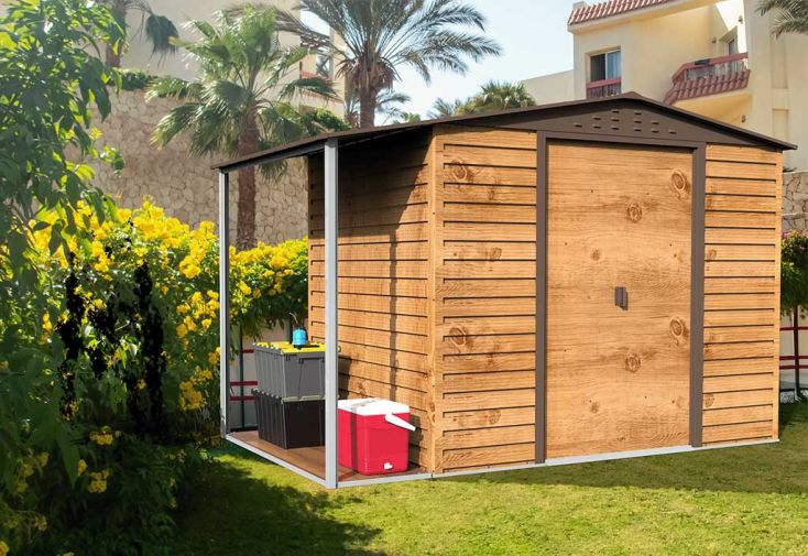 Abri de jardin en métal effet bois + auvent Duramax Alpine 5,15 m²