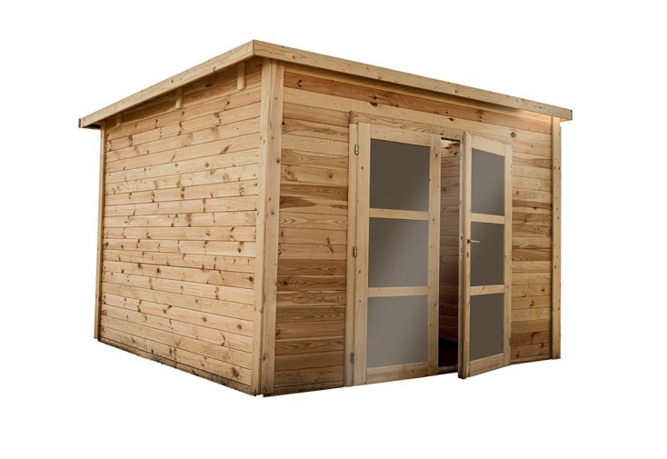 Abri de jardin en bois brut 42 mm toit plat 9 m² - Napoli