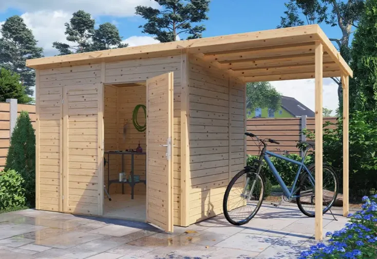 Abri de jardin bois avec auvent 7 m² 19 mm - Timmo 4 Plus 181 x 386 cm