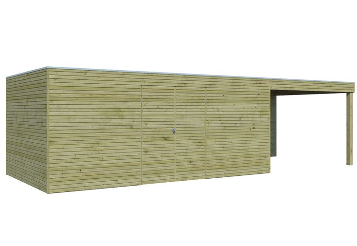 Abri de jardin en bois traité autoclave et auvent - 28 mm