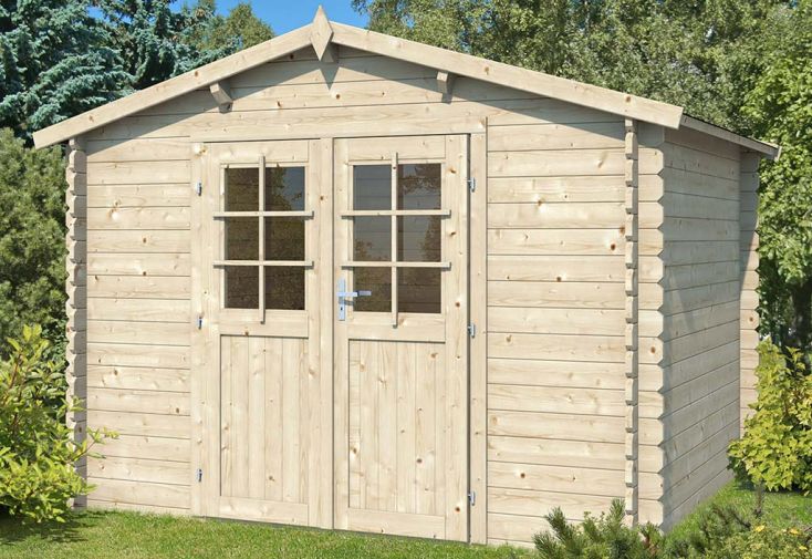 Abri de jardin en bois d’épicéa brut 28 mm – 7,5 m²
