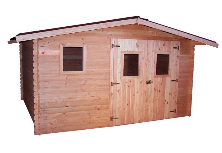 Abri de jardin en bois Douglas 28 mm – 12,89 m² : 3,04 x 4,24 m