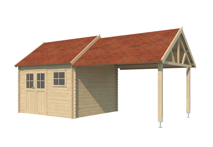 Abri de Jardin Bois d’Épicéa Toit Shingle + Auvent Coventry XL 22 m²