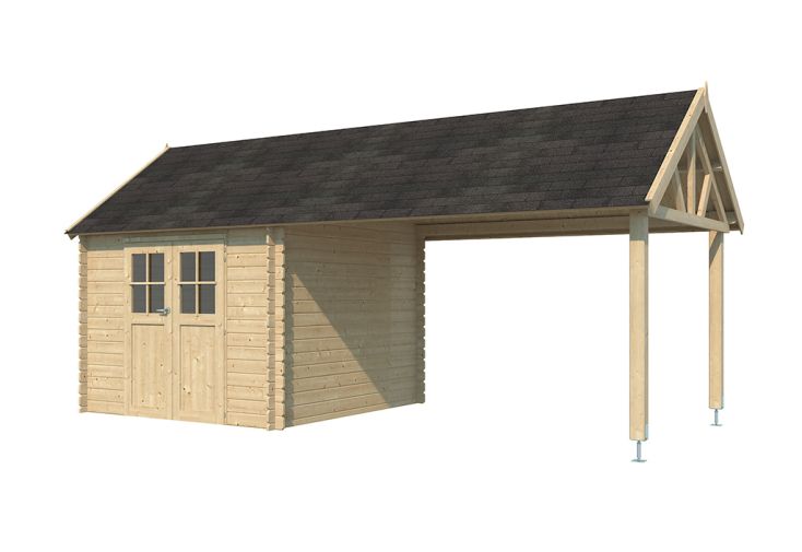 Abri de Jardin Bois d’Épicéa Toit Shingle + Auvent Gloucester 19 m²