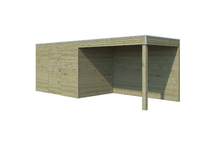 Abri de jardin en bois d’épicéa traité + extension Qube 12 m²