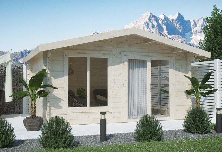 Abri de jardin en bois toit double pente + porte vitrée 12 m² – Lumi