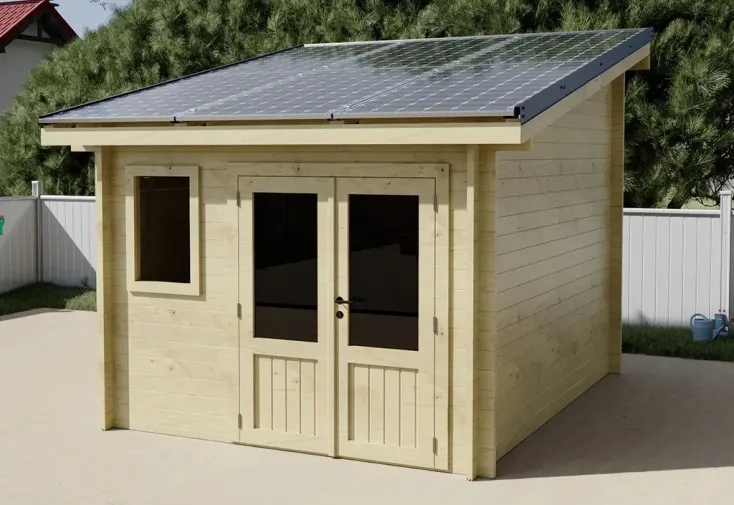 Abri de jardin en bois + 6 panneaux solaires 3 kwc - 10 m² 