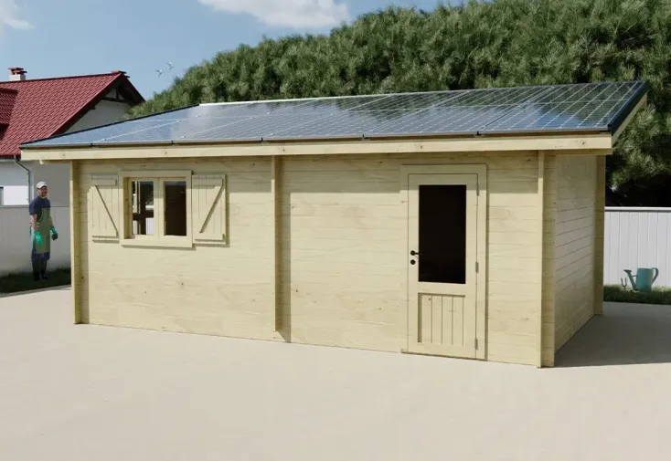 Abri de jardin en bois + 12 panneaux solaires 6 kwc - 20 m² 