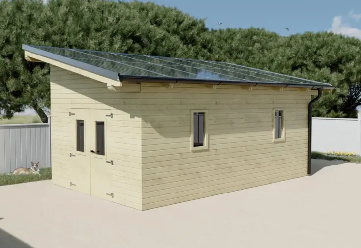 Abri de jardin en bois THT + 12 panneaux solaires 6 kwc - 20 m² 