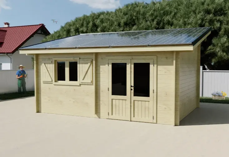 Abri de jardin en bois + 10 panneaux solaires 5 kwc - 17 m²