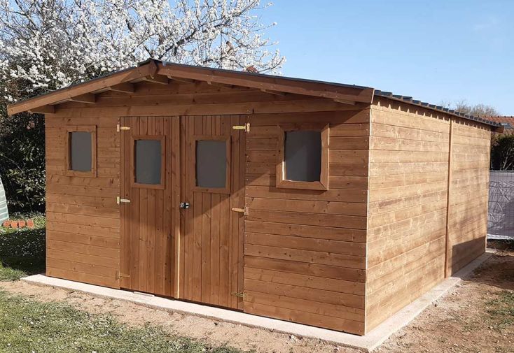 Abri de jardin en bois d’épicéa traité toit bac acier Thermabri – 20 m²