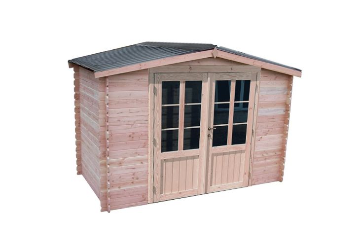 Abri de jardin en bois Douglas brut 28 mm bac acier Dhana – 9 m²