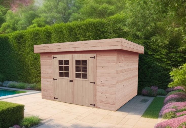 Abri de jardin en bois brut toit plat + joint d'étanchéité - 6 m²