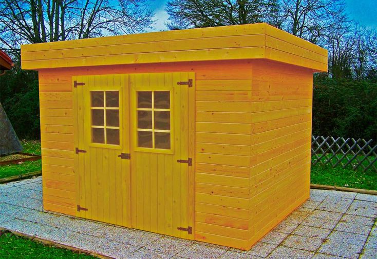 Abri de jardin en bois douglas 28 mm toit plat - Dinan 12 m²