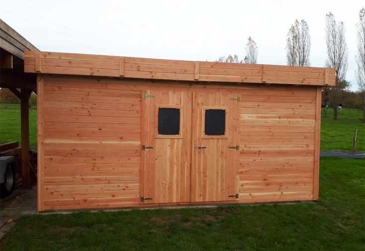 Abri de jardin en bois douglas 28 mm toit plat - Dinan 14 m²