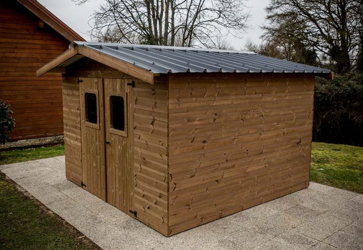 Abri de jardin en bois d’épicéa traité toit bac acier Thiers – 8,98 m²