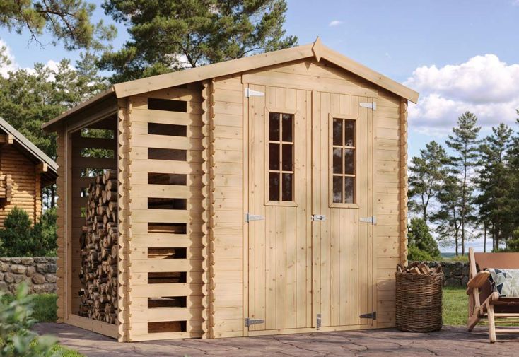 Abri de jardin en bois de pin brut avec bûcher 19 mm – 5 m² 