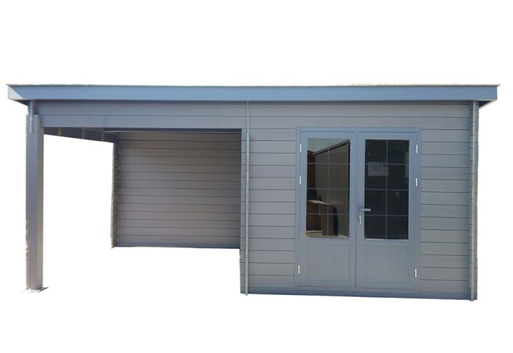 Abri de jardin composite toit plat + auvent – Actual 6 x 3 m gris anthracite