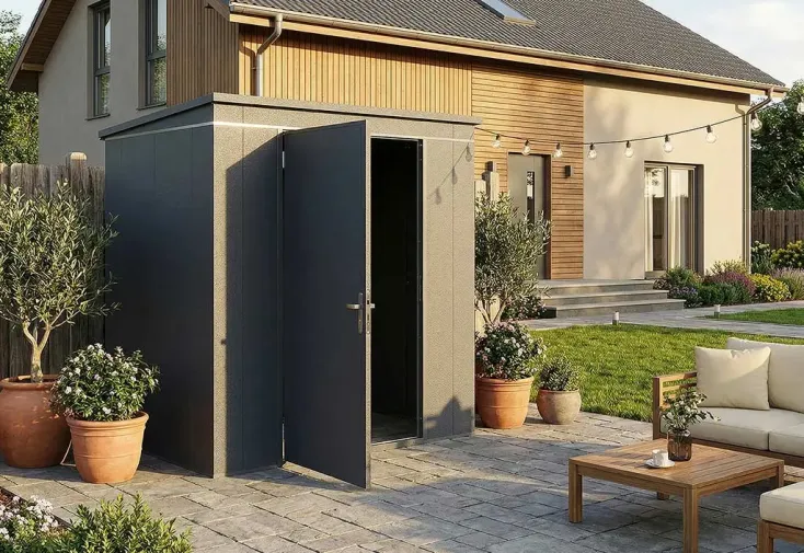 Abri de jardin métal galvanisé 2,4 m² - Gary T2 gris anthracite