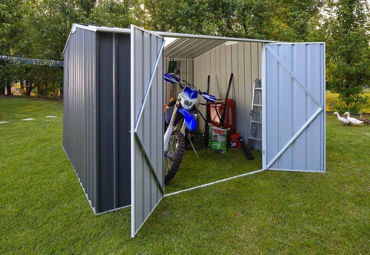 Abri De Jardin Métallique 3,5x3,5m - Galvanisé, Toit Pentu, 2 Portes Verrouillables, Résistant Aux Intempéries