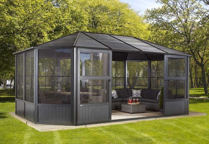 Gazebo en Aluminium et Acier Galvanisé Gris Charleston 20 m²