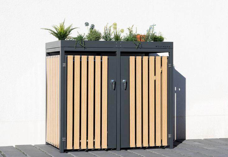 Cache poubelle bois double de jardin, Abri poubelle double en bois