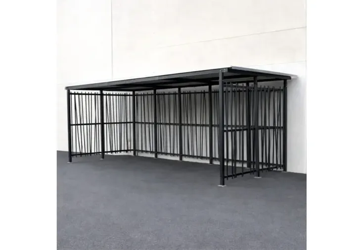 Abri à vélos pour collectivités en acier style bambou 2 x 5 m – 16 vélos