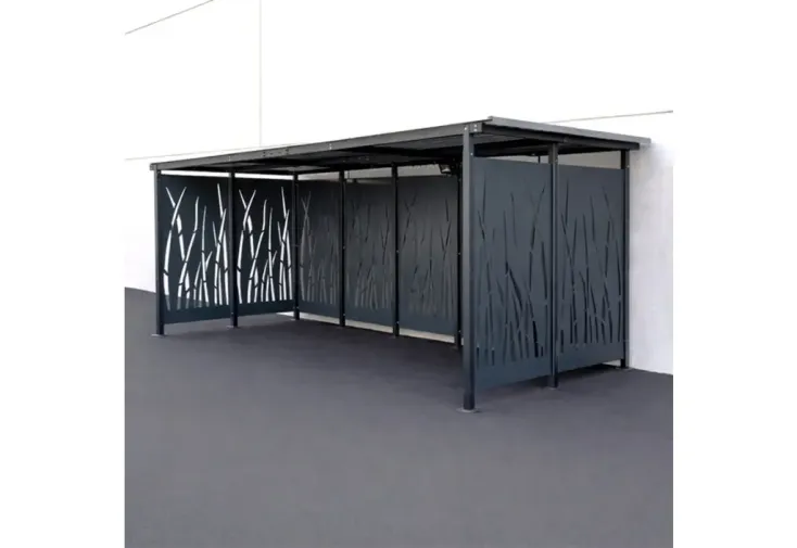 Abri à vélos pour collectivités en acier style roseaux 2 x 5 m – 16 vélos